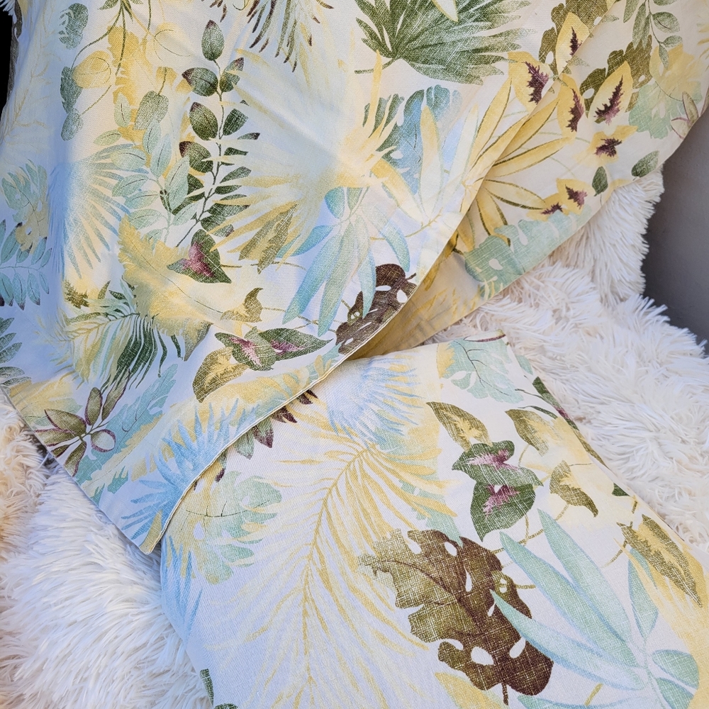 LEGACY Queen Duvet & shams green yellow palm leaf cotton Bedding Neiman … - Picture 11 of 16
